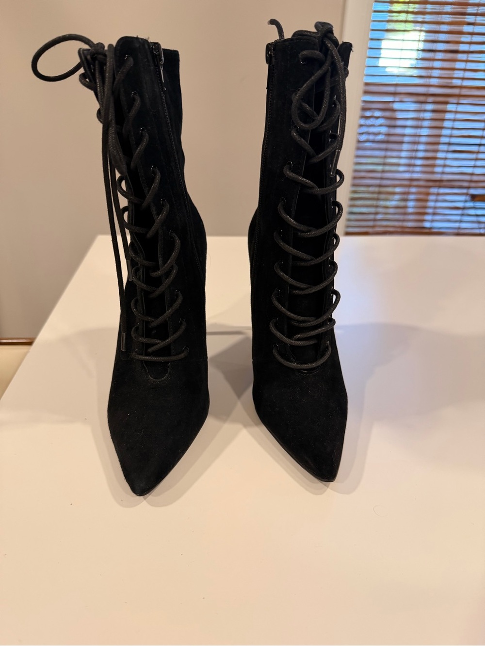 Steve Madden Valency Black Lace-Up Pointed Toe Ankle Boots